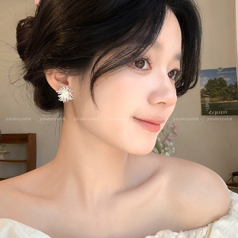 白昼烟火~ 轻奢烟花耳钉女款高级感小众纯银针耳环耳饰无耳洞耳夹