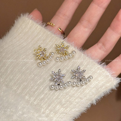 雪珠冬绽~银色雪花珍珠耳环女高级感轻奢银针耳钉2026巨好看耳饰