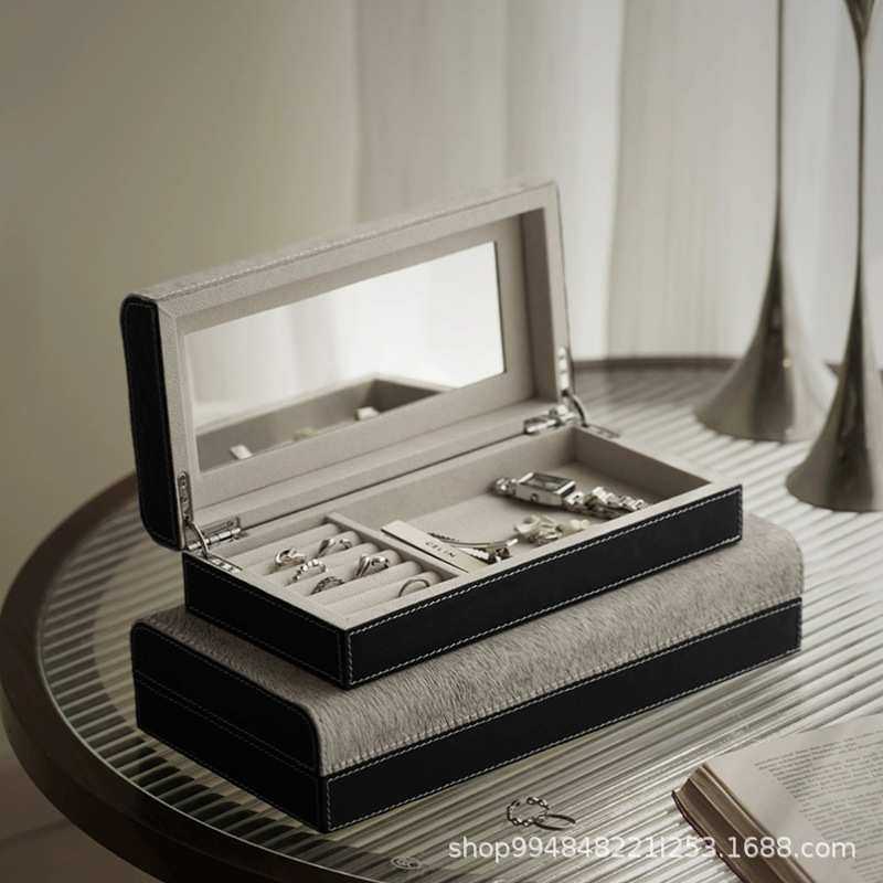 轻奢马毛分格首饰收纳盒带化妆镜家居饰品盒皮质装饰摆件梳妆台,模玩/动漫/周边/娃圈三坑/桌游,模型制作工具/辅料耗材,淘宝优惠券,粉丝福利购,淘宝优惠卷