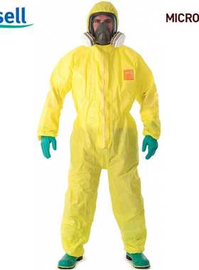 安思尔微护佳MC3000耐酸碱 带帽连体轻型防化服防化学品防护服