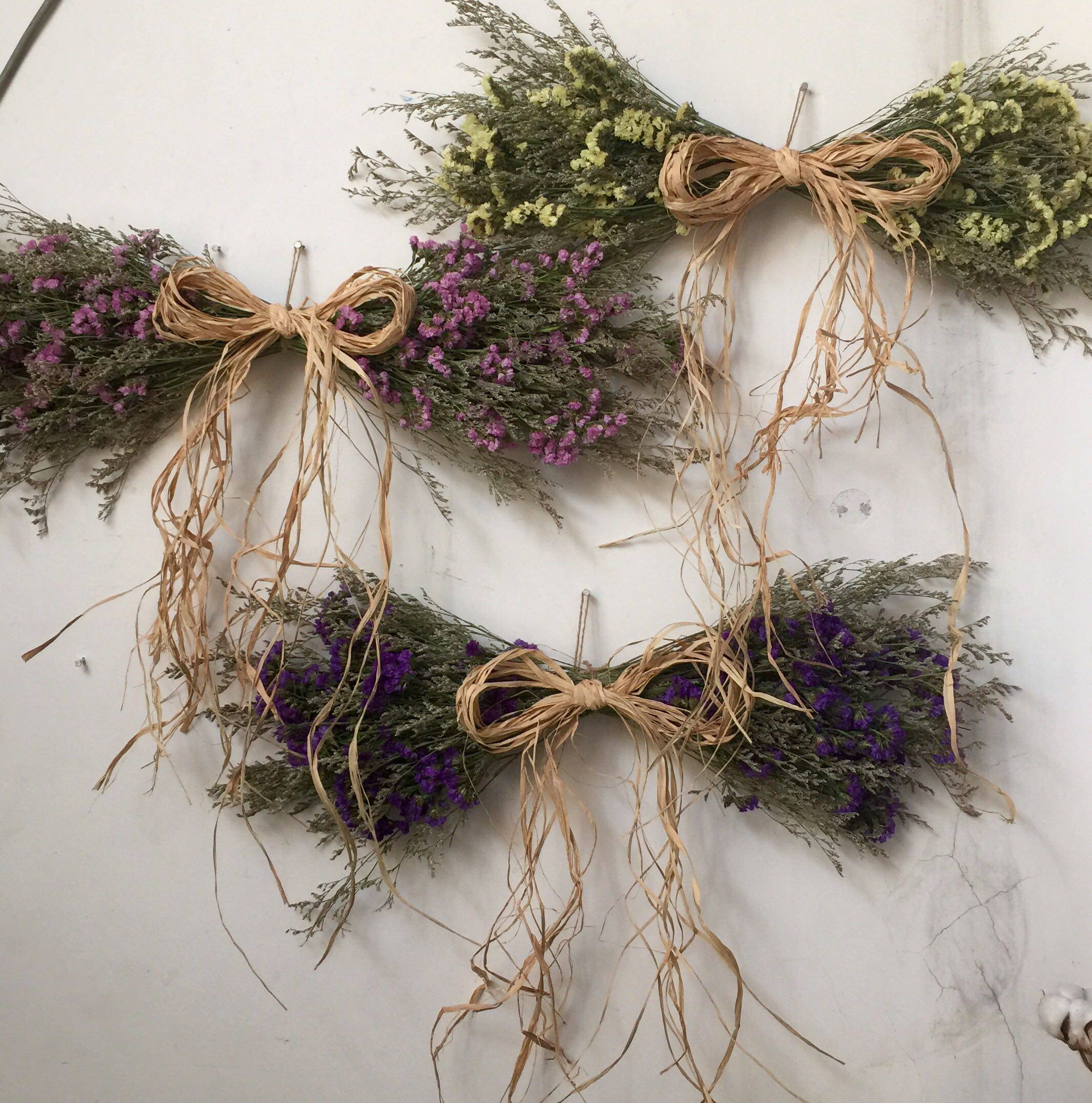 乡村田园天然云南干花进口拉菲草蝴蝶结勿忘我壁饰门楣花橱窗装饰