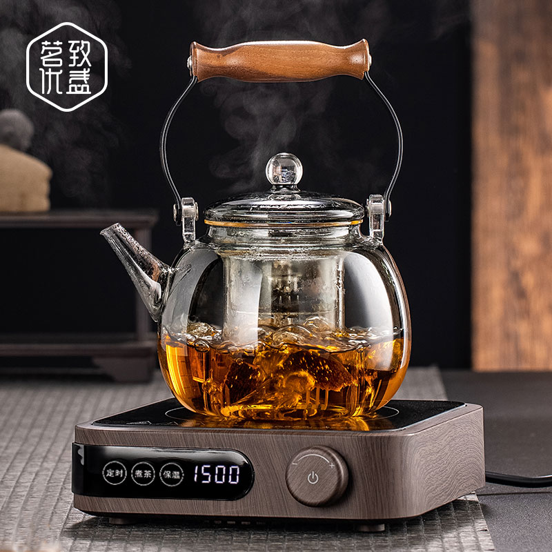 玻璃蒸汽烧茶壶蒸煮一体全自动黑晶炉电热煮茶壶养生壶煮茶器家用