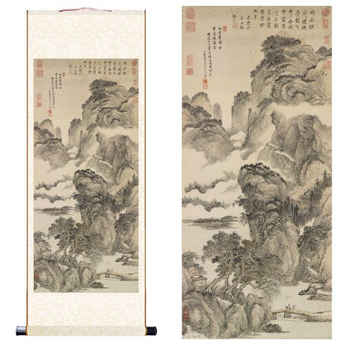 清 王翚 孟浩然诗意图高清微喷复制清四王山水画客厅书房卷轴挂画