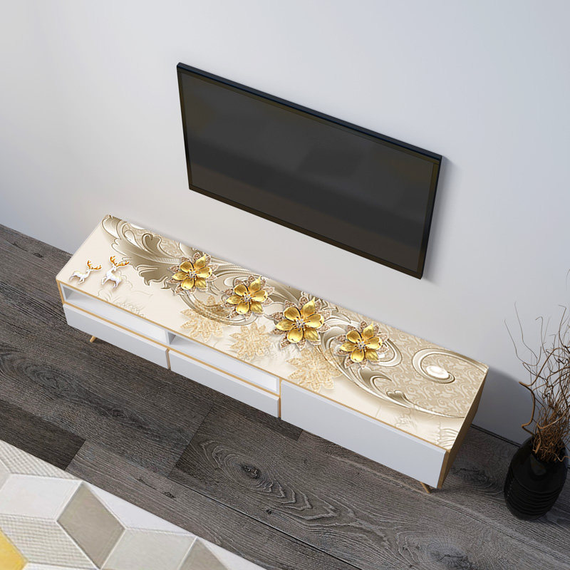 现代3D立体花朵金色奢华小鹿防水防烫软质玻璃茶几电视柜桌布,居家布艺,桌布,淘宝优惠券,粉丝福利购,淘宝优惠卷