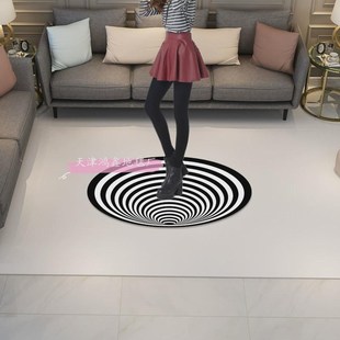 圆形3d印花陷阱地毯黑白错觉视觉地毯客厅卧室茶几毯