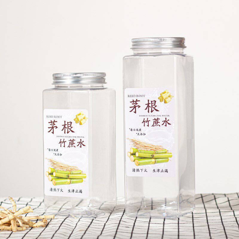 500ml塑料一次性方瓶茅根竹蔗水瓶子食品级带吸管商用冷饮瓶子