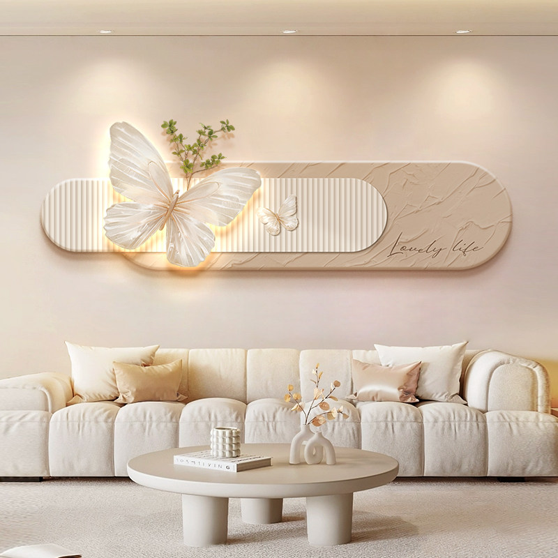 奶油风客厅装饰画蝴蝶立体沙发背景墙挂画法式高档卧室床头壁灯画,家居饰品,现代装饰画,淘宝优惠券,粉丝福利购,淘宝优惠卷