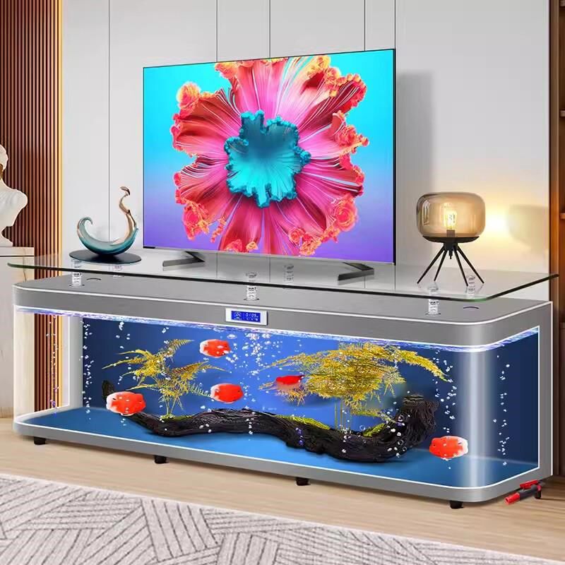 客厅家用电视柜鱼缸水族箱态人自动循环玻地落璃金鱼缸生懒过滤