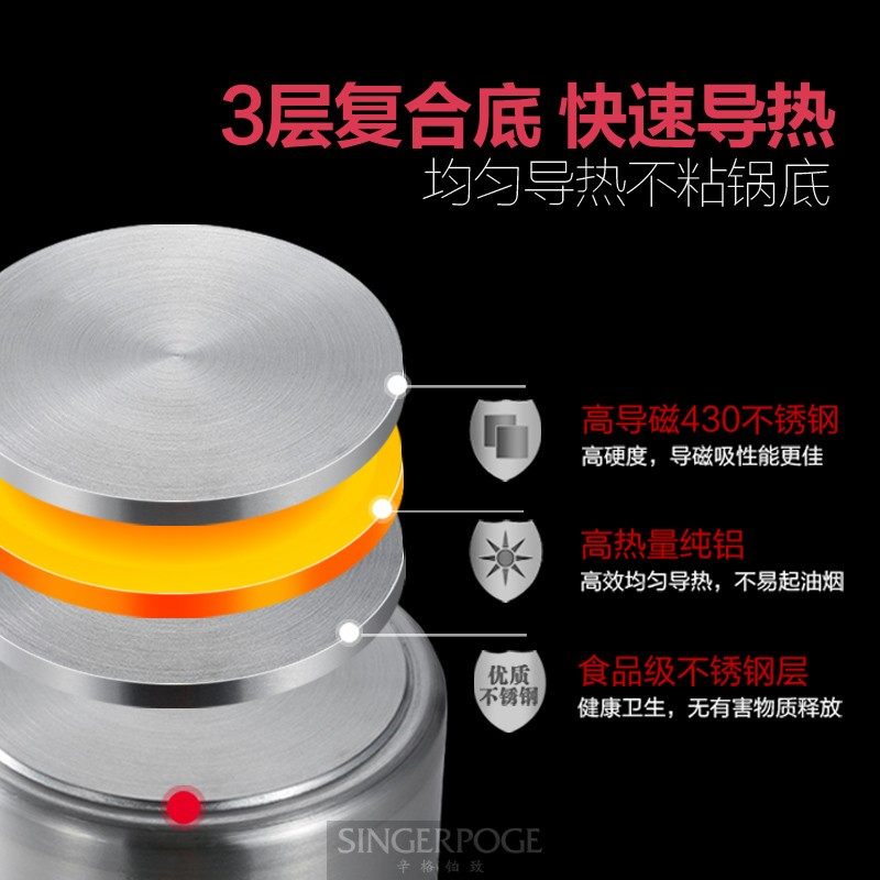 加厚包边不锈钢桶复合底商用汤桶圆桶油水桶高身桶电磁炉明火汤锅