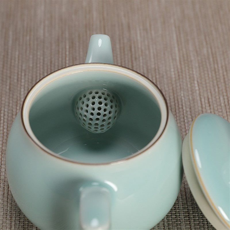 龙泉青瓷手工茶壶单壶泡茶球孔过滤小壶大号弟窑粉青陶瓷功夫茶具