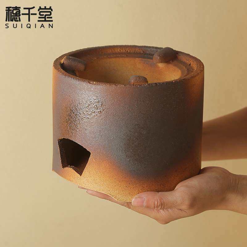 穗千堂柴烧碳炉围炉煮茶炭火炉龙眼果木炭煮茶炉手工匣钵粗陶风炉