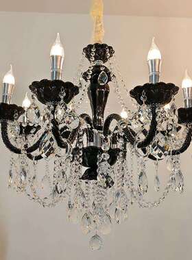 法式轻奢客厅水晶吊灯中古风餐厅卧室水晶灯复古黑色led高档灯具