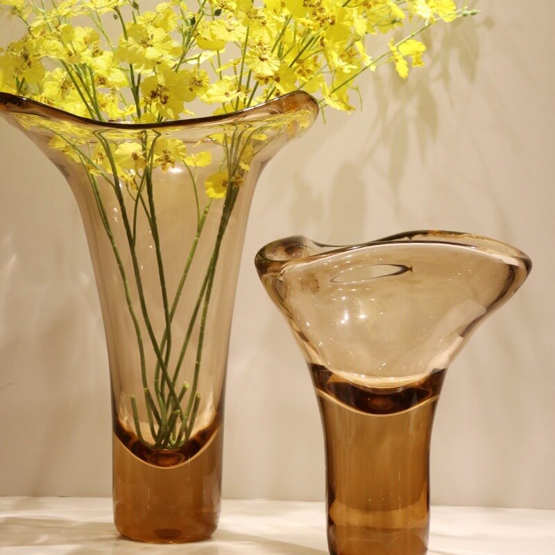 轻奢创意琉璃玻璃花瓶水果糖果盘样板间客厅餐桌家居插画花瓶摆件