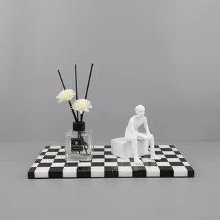 现代简约黑白格长方形大理石首饰收纳托盘摆件客厅卧室家居装饰品