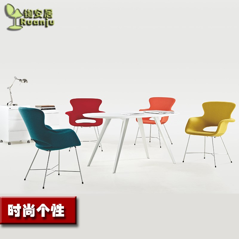 餐销咖闲会客办公椅接待直椅时尚布艺绒布沙发电脑休啡椅 B289-1