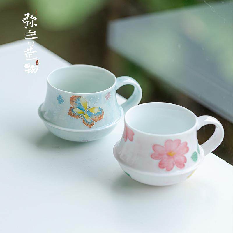 弥言有田烧手绘花卉咖啡杯手工陶瓷茶杯家用下午茶具办公杯马克杯