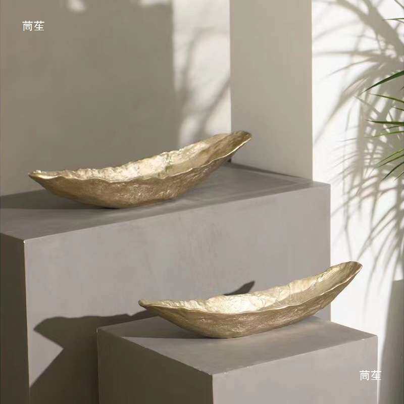 铝制长条船型大果盘托盘摆件现代样板间花盆花器客厅玄关装饰