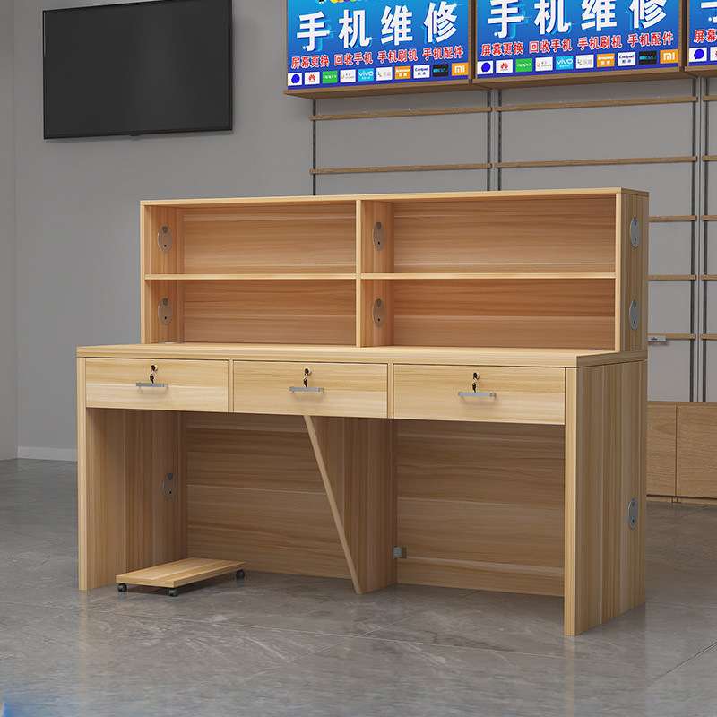 h^J工作台木制新款手机维修台店铺柜台接待桌收银台吧台桌子前台