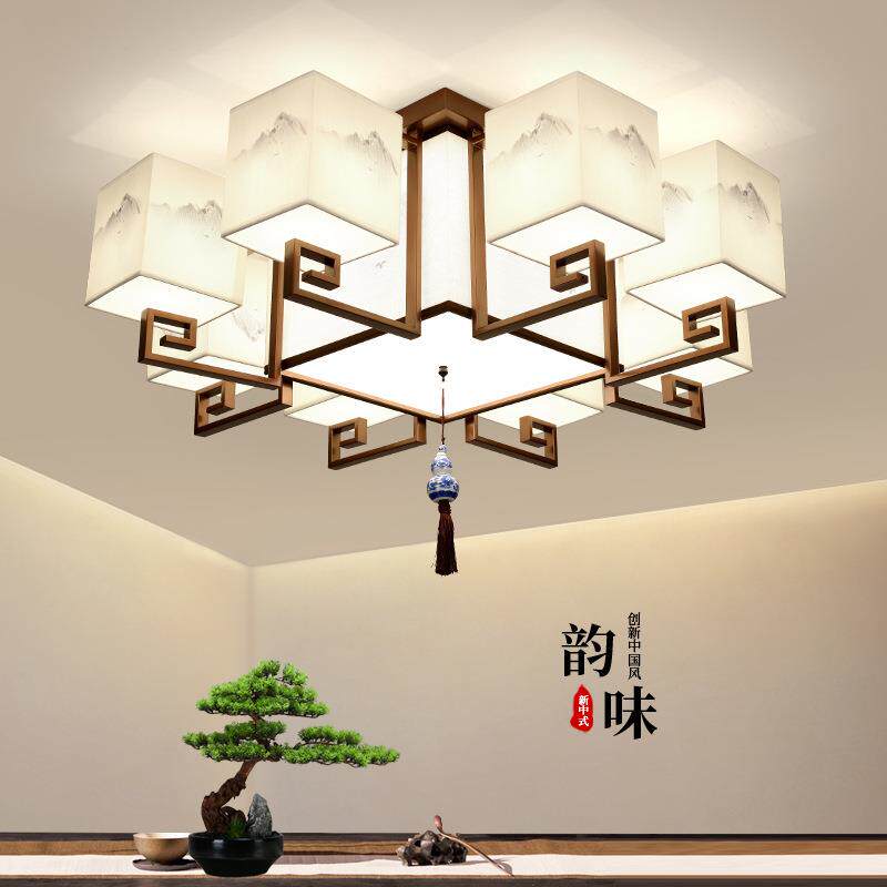 新中式吸顶灯客厅灯大厅灯中国风禅意仿古灯具布艺装饰房间主灯饰