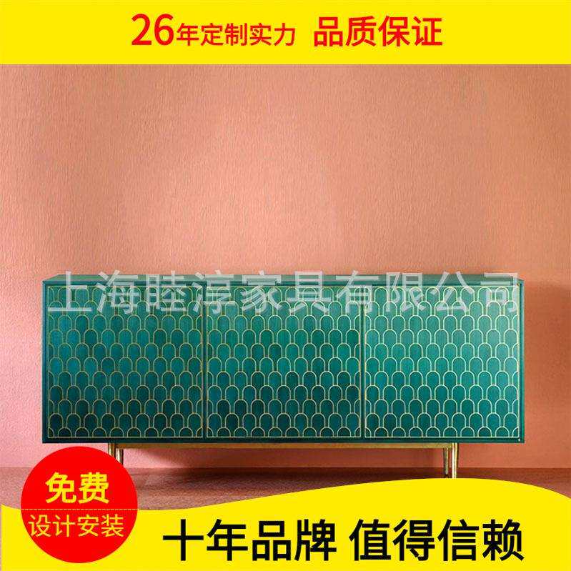 轻奢风简约现代实木高电视柜金属不锈钢孔雀蓝绿储物装饰柜玄关柜