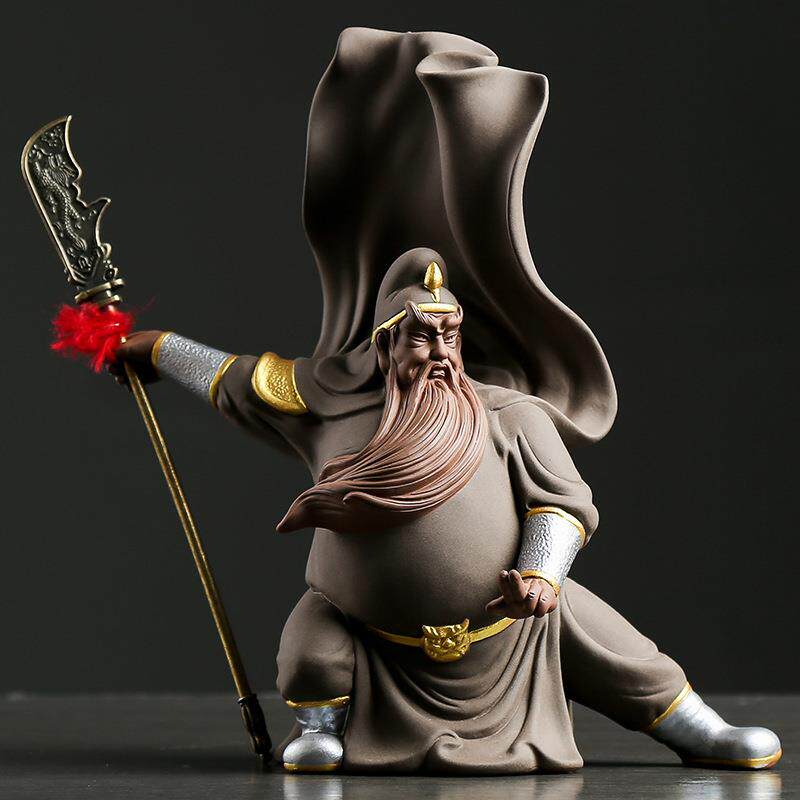 创意紫砂历史人物武财神关公 家居客厅博古架装饰摆件关羽 关云长
