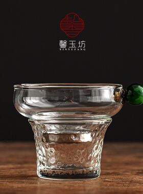 馨玉坊锤纹玻璃茶漏茶滤耐热功夫茶具配件创意绿珠木珠茶叶过滤网