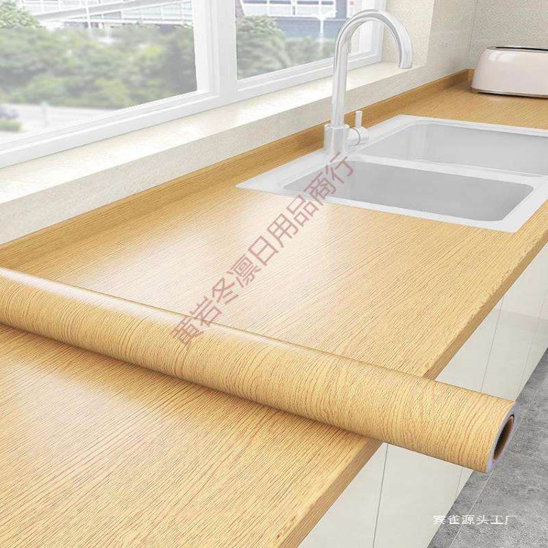 原木色厨房防油贴纸橱柜台面防水自粘墙纸防火耐高温桌面木纹贴纸