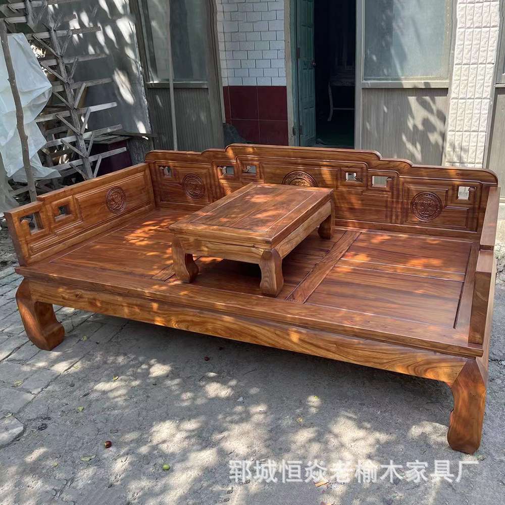 老榆木罗汉床中式小户型榆木沙发床明清罗汉美人榻客厅家具罗汉榻