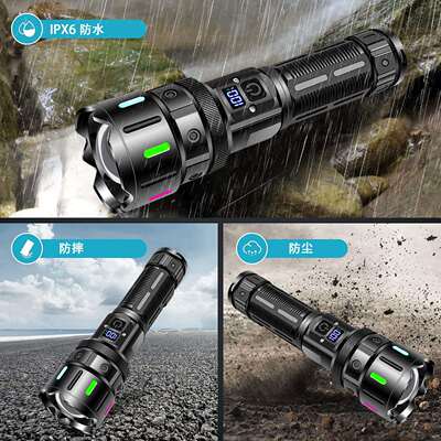 跨境高亮手电筒伸缩变焦IPX6防水攻击头手电筒可充电便携手电