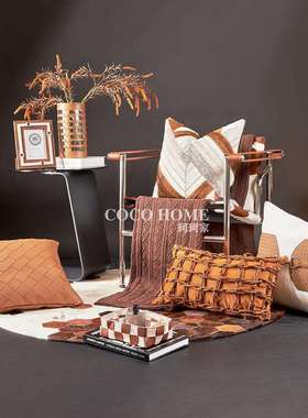 2024新款沙发抱枕橙色床头靠垫高端客厅装饰枕软装样板间搭配背靠