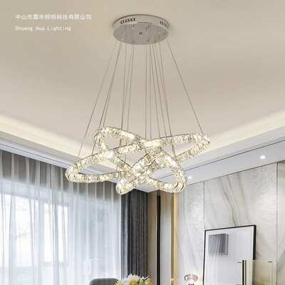 餐厅灯水晶吊灯北欧轻奢高档大气饭厅灯简约现代创意圆环餐桌灯具