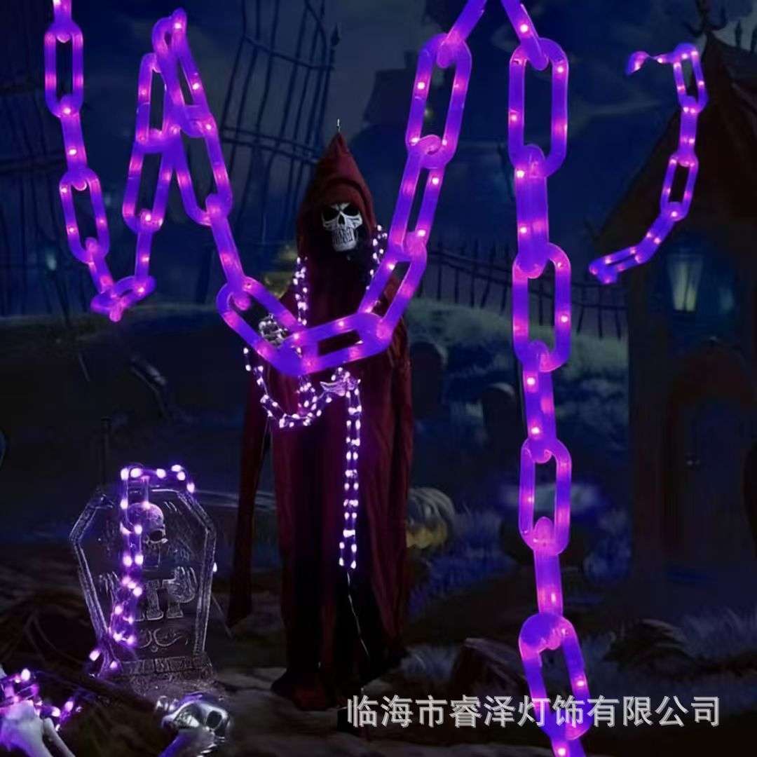 跨境新款led太阳能防水电池盒万圣节庭院人物装饰氛围灯串锁链灯图片