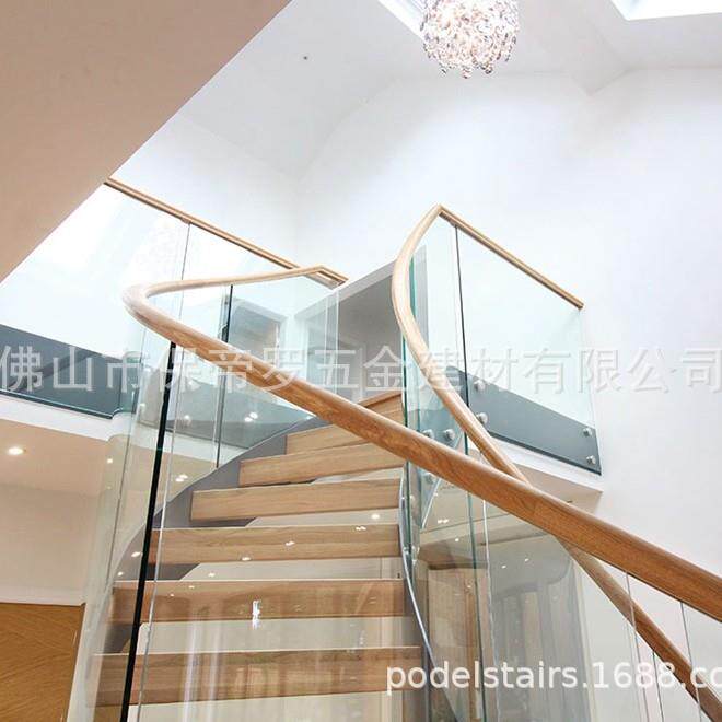 卷板 铁艺旋转 弧形栏杆玻璃楼梯钢木橡木楼梯扶手