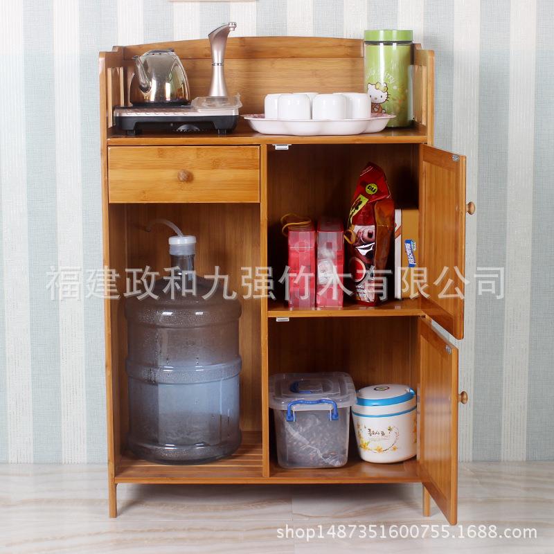 九强 收纳储物柜微波炉柜 楠竹厨房家具茶水碗柜 单抽双门厨柜