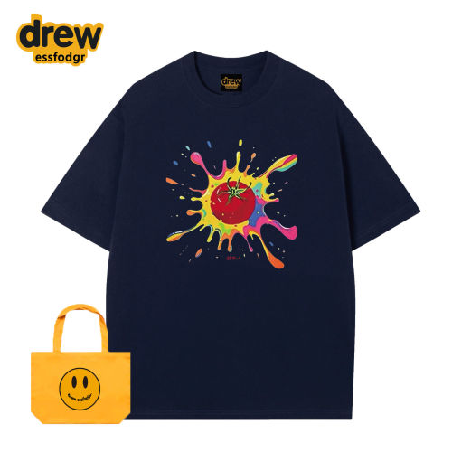 Drew美式潮牌手绘番茄涂鸦风印花短袖T恤休闲百搭设计感宽松上衣