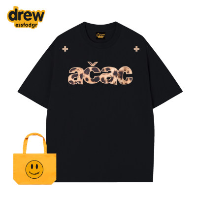 Drew美式潮牌豹纹ACAC字母印花短袖T恤男女高街宽松情侣纯棉上衣