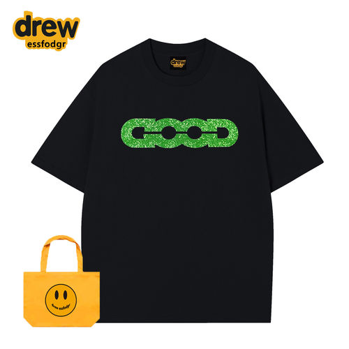 Drew明星同款GOOD绿植字母印花短袖T恤男女美式潮牌宽松情侣上衣