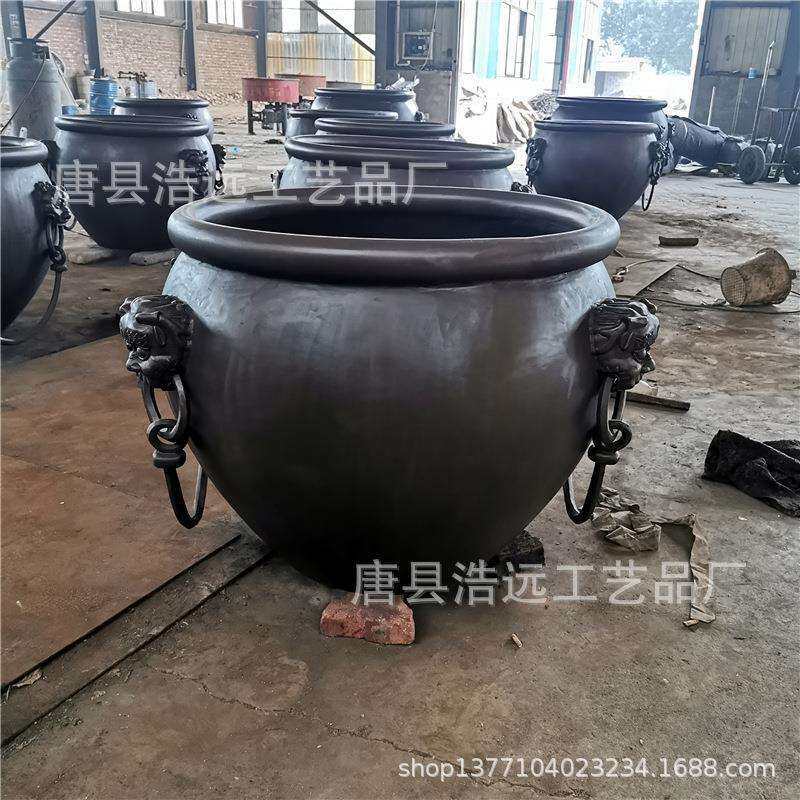 双兽头环铜大缸摆件 庭院养鱼铜缸 铸铁荷花缸 浩远雕塑