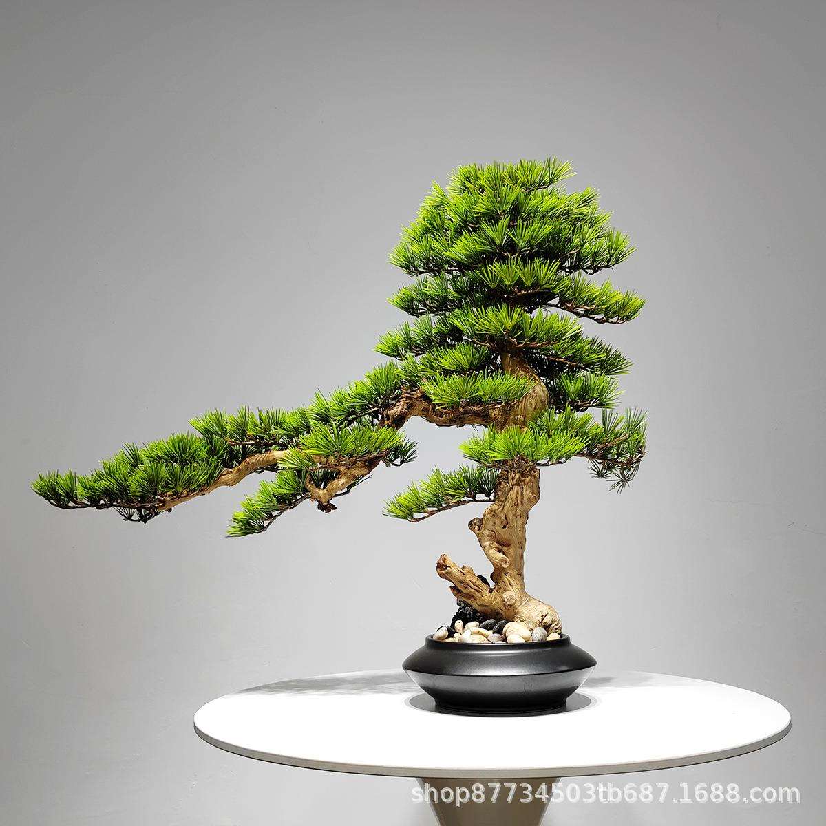 创意仿真迎客松盆景客厅玄关电视柜假花绿植盆栽植物办公室摆件