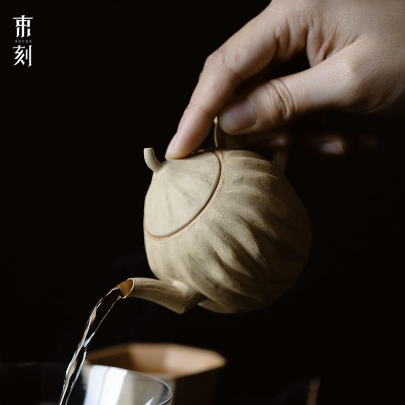 束刻紫砂全手工藤蔓茶壶仿古陶瓷黄段泥高档陶壶家用茶壶泡茶壶