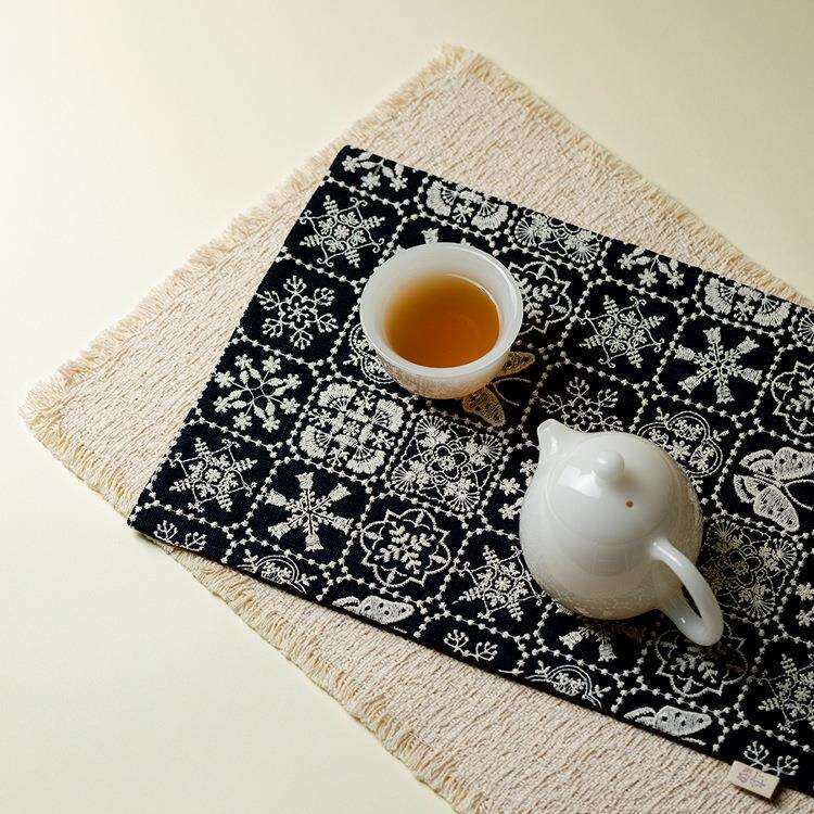 梵汝中式棉麻百搭流苏茶席手工刺绣干泡席居家布艺茶台桌布茶垫子