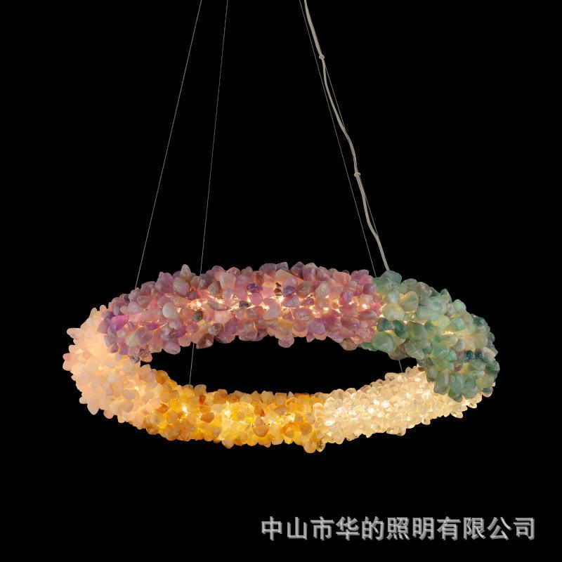 轻奢现代天然彩色水晶客厅吊灯餐厅卧室2024新款创意别墅灯具