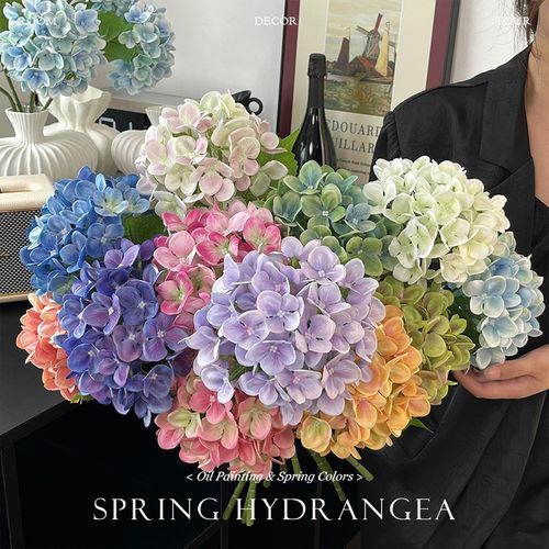 多巴胺色保湿手感绣球假花仿真花客厅高级摆设花束餐桌花摆花绢花