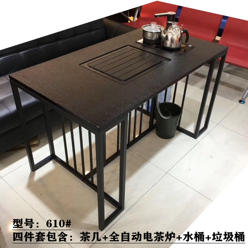 高档功夫茶几 优质加厚火烧石台面茶水桌1.3米 小型会客接待茶几