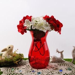 乐艺居台式客厅花器装饰品红色透明玻璃花瓶花插办公室酒店823