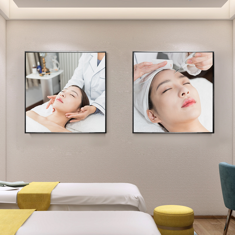 美容院装饰画皮肤管理店宣传医美室挂画养生会所墙壁纹绣海报免钉