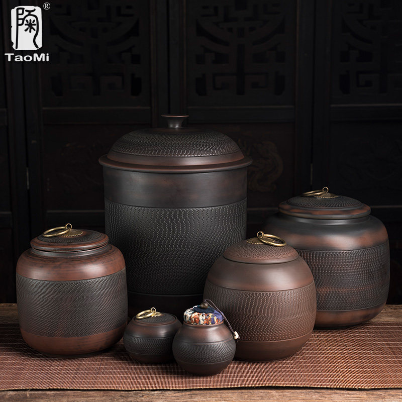 陶迷建水紫陶大容量家用茶叶罐陶瓷储茶罐大茶仓紫砂泥普洱醒茶罐