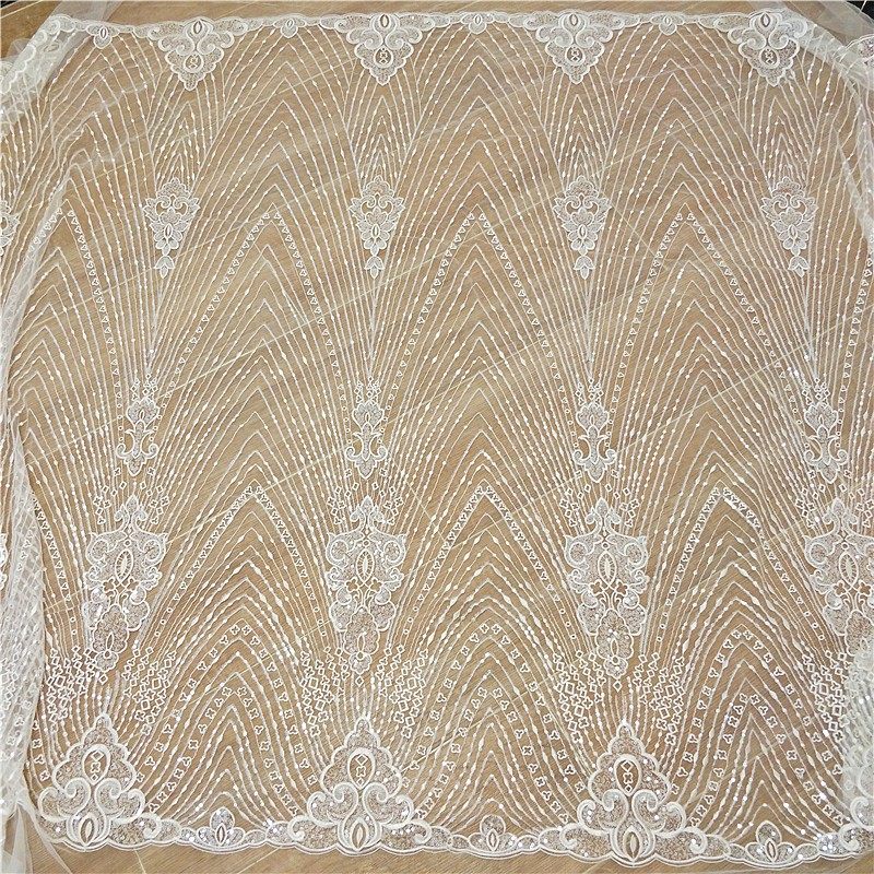 新款夏季欧美条纹放射亮片蕾丝面料布料婚纱礼服DIY制作材料