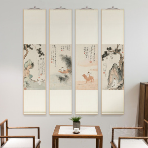 张大千傅儒山水国画中式卷轴挂画竖版客厅书房装饰画茶室饭厅壁画