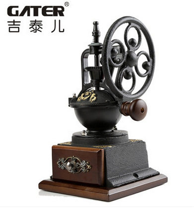 复古新款大摇轮手动磨豆手摇咖啡豆研磨 家用磨粉机 陶瓷coffer